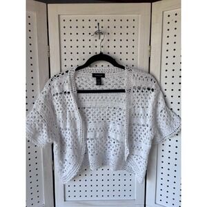 Spense Women's Lg Open Knit Crochet Shoulder Shrug Bolero Sweater White